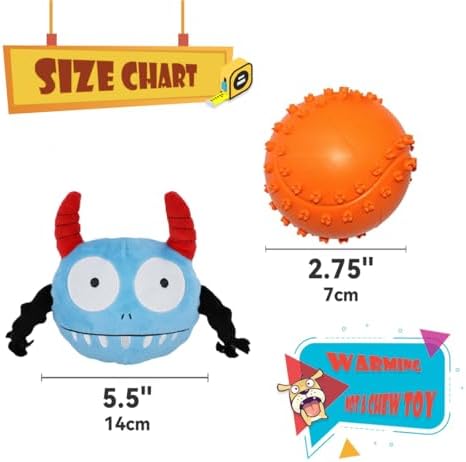 Enjoying Dog Interactive Toy, Engaging Squeaky Ball Toys for All Dogs Playtime, 2-in-1 Dog Plush Squeaky Ball for Playing, Squeak Dog Toy with Plush Cover, Adorable Grin Monster