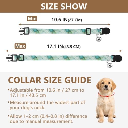 Watercolor Marble Teal Small Dog Collar 2 Pack Adjustable Pet Collar Length 10.6" to 17.1"