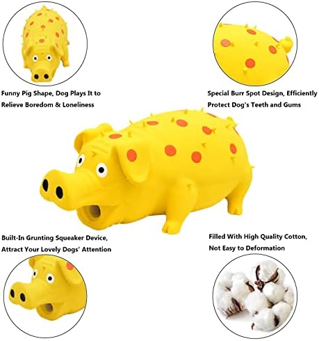 Pig Squeaky Dog Toy, 2 PCS Interactive Rubber Dog Chew Toy - Durable Latex Spot Grunting Pig Toys that Oink for Small Medium Large Dogs (Yellow, Green)