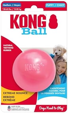 KONG Puppy Ball with Hole, Teething Toy, for Medium/Large Puppies, Pink