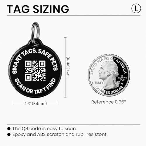 Smart Pet ID Tag with QR Code & NFC – Epoxy Coated Waterproof PVC – Scan or Tap to Access Pet Info – Universal Tag for Dogs & Cats – No App Needed – Update Profile Anytime (Black)