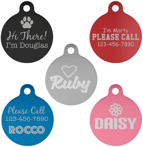 Signature Custom Laser Engraved Anodized Aluminum Pet ID Tags (Blue, Round 1 1/4")
