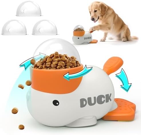 Dog Interactive Treat Dispenser Toy Food Puzzle Slow Feeder Duck-Shaped Dog Puzzle Feeders for Small Medium Dogs Cats IQ Training Reduces Bloating for Healthy Eating (White)