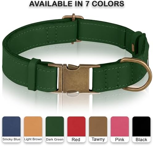 AirTag Dog Collar - Genuine Leather Dog Collar with Apple AirTag Holder and Metal Buckle - Smart GPS Tracking Pet Collars (Dark Green, XS, 9"-12" Neck Fit)