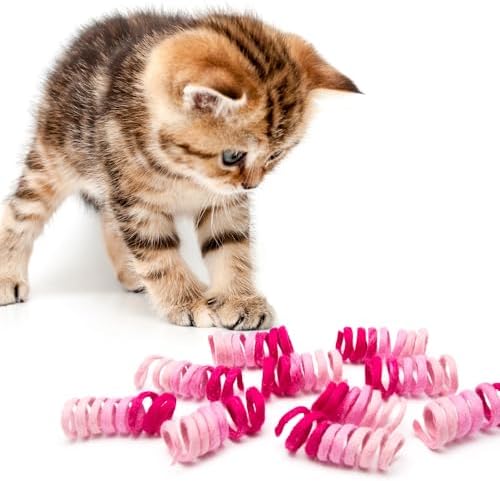 Glaciart One Felt Mini Spring Cat Toy – 10 Pcs Soft Fuzzy Enrichment 100% Natural Wool - Interactive Stretchable Play Cat Toy Set - Safe for Pets, Non-AZO Colored Dyes - 11” Long