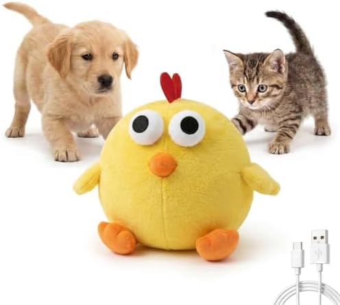 Interactive Talking Dog Toy with Voice Recording & Singing, Cute Chicken Plush Moving Bouncing Pet Toy, USB-C Rechargeable Soft Dog Toy for Dogs & Cats