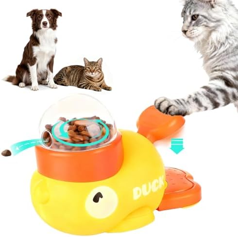 2 in 1 Dog Interactive Treat Dispenser Toy - Durable Food Puzzle Slow Feeder, Duck Shape Enrichment Toys with Button, Mentally Stimulating Toys for Dogs/Cats/Pets