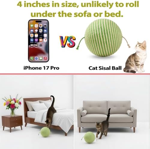 4-Inch Sisal Cat Toy Balls, Cat Toys for Indoor Cats, With Crinkle Sound