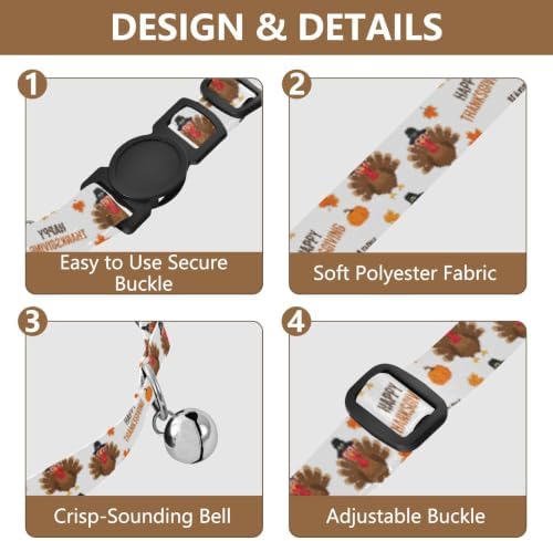Cartoon Turkeys Kitten Collar 2 Pack Pet Collars for Cats Adjustable Length 10.6" to 17.1"