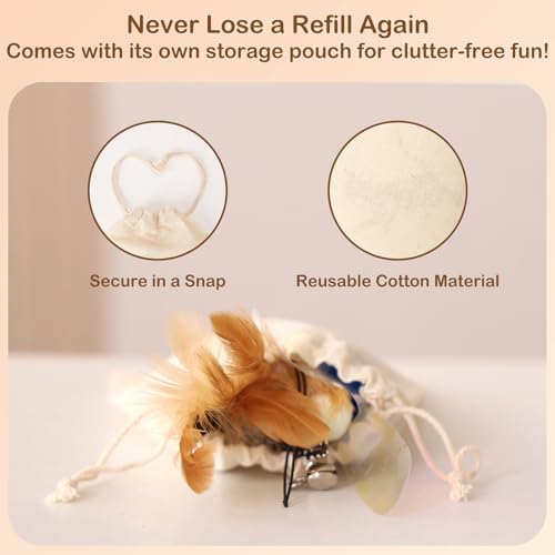 Cat Wand Toy – Retractable Wand with 4 Feather Toy Refills for Indoor Cats Enrichment, Interactive Cat Toy for Bored Adult Cats and High-Energy Kittens (HuntMaster)
