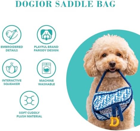 Haute Diggity Dog Dogior Saddle Bag Squeaky Plush Dog Toy, Navy