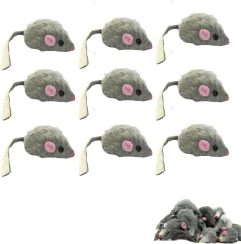 9Pcs Gray Fur Rattle Mouse Cat, Interactive Pet Play Mice, Animal for Cats, Pet Supplies
