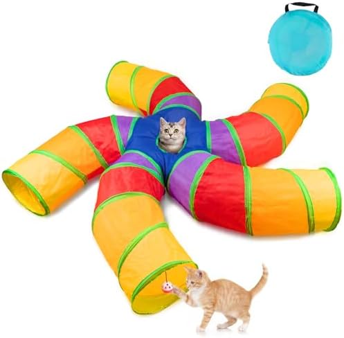 Depets Cat Tunnel for Indoor Cats, Large Collapsible Cat Tube Toys, 5-Way