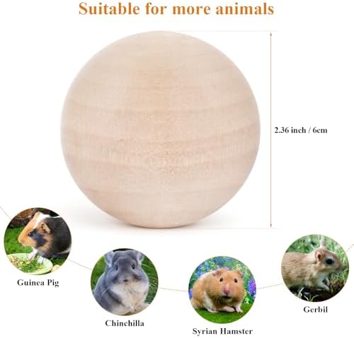 (2.36 inches) Hamster Wooden Grinding Ball Natural Pine Wood Non-Toxic Gnawing Toy pet Sports and Relaxation Supplies Golden Bear Flower Branch Mouse Teeth Care Interactive Ball