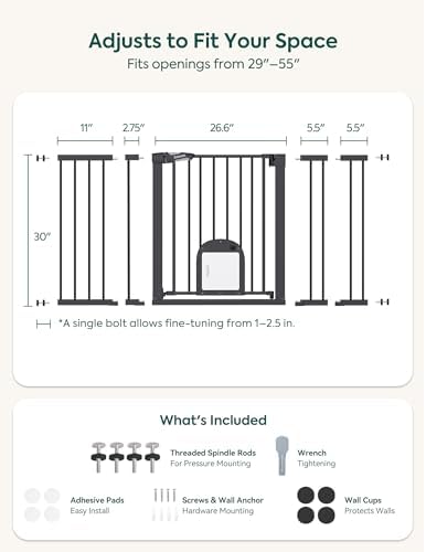 Babelio Extra Wide Baby Gate with Cat Door, CatPrivilege III, 29-55"