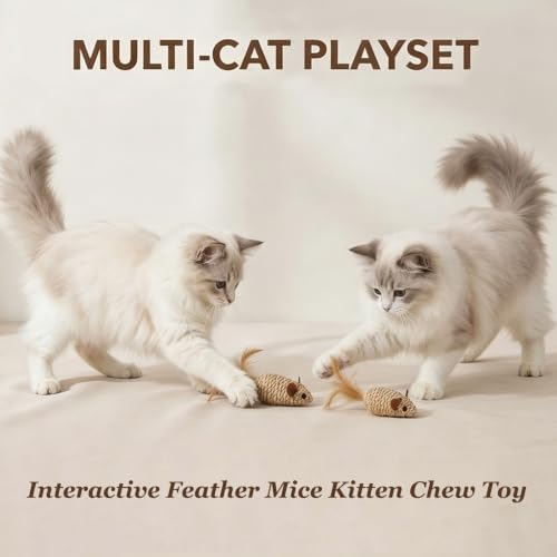 12PCS Cat Mouse Toys, Natural Sisal Mouse Cat Toys for Indoor Cats, Teeth Cleaning Dental Chew Toy, Interactive Cat Mice Toy Eliminate Boredom