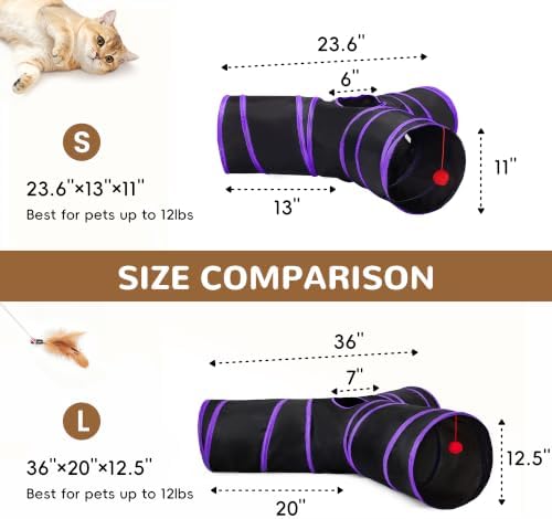 Tempcore Cat Tunnel, 3-Way Collapsible Toy, Large Size Black & Purple