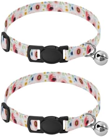 2 Pack Cat Collars Watercolor Flowers Small Dog Collar with Bell, Adjustable Length 10.6" to 17.1"