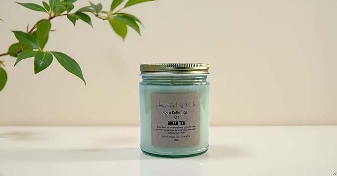 Green Tea Scented Candle - Spa Collection | 9 oz Soy Wax | 45+ Hour Burn Time | Non-Toxic Aromatherapy Candle for Stress Relief