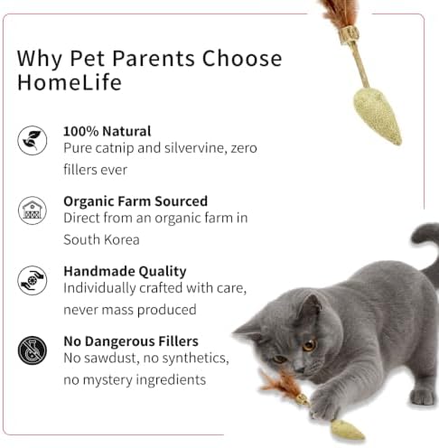 HomeLife Pet Timber Mouse Silvervine Cat Toy – 100% Natural Farm-to-Toy with Catnip & Silvervine, Calming Silvervine Wood & Bird Feathers – Handmade Interactive Cat Toy for Play & Enrichment