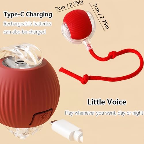 Interactive Rotating Cat Ball Toy, 360 Smart Rolling Ball Electric, Automatic Moving for Cats & Kittens (Red+Grey)