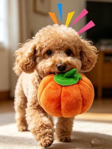 4 Pcs Halloween Squeaky Dog Toy Pumpkin Dog Chew Toys Plush Cat Playing Toys Teeth Grinding Pet Training Toy for Dog Cat Relief Decompression