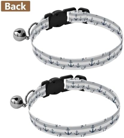 Navy Anchors Gray White Stripes Adjustable Buckle Dog Collar 2 Pack Collars for Cats