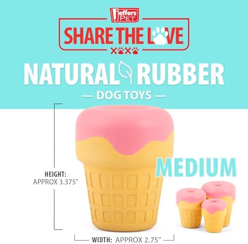 Jeffers Pet Natural Rubber Dog Chew Toy – Ice Cream Cone, Medium – Treat Dispensing, Vanilla Scent, Durable, Non-Toxic, Dishwasher Safe, Interactive Fetch & Tug Toy - Perfect for Training