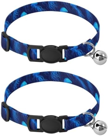 Blue Jellyfish Deep Blue Cat Collars 2 Pack Cat Neck Collar Adjustable Length 10.6" to 17.1"