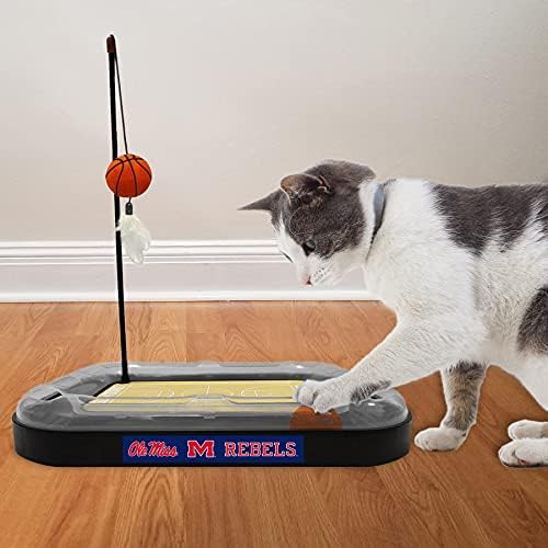 Cat Scratch Toy NCAA MISSISSIPPI Ole Miss Rebels REVERSIBLE Basketball Court Felt/Cardboard Cat Scratcher Toy. Interactive Cat Ball Bell. 6-in-1 CAT TOY: Cat Wand Poll CATNIP-FILLED Plush Basketball