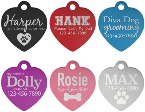Signature Custom Laser Engraved Anodized Aluminum Pet ID Tags (Red, Heart 1 1/4" x 1 1/4")