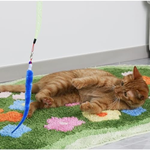Cat Toys for Indoor Cats, Interactive Cat Wand Toy Set – 2 Retractable Wands with Wooden Handles, 9 Refills (Feathers & Worms) – 2 Mesh Tube Strings & 1 Elastic String for Cats and Kittens