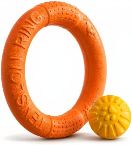 Large Dog Toy Ring and Ball Combo Set, Floating EVA 2 Pack (Orange, Large)