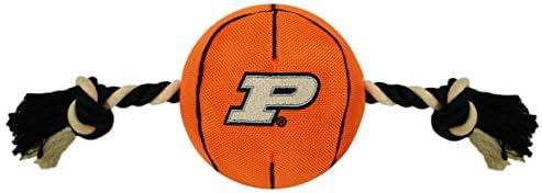 NCAA Purdue Boilermakers Basketball Rope Toy for Dogs & Cats. Tough Nylon, Sporty Basketball Design, Heavy-Duty Ropes with Inner Squeaker