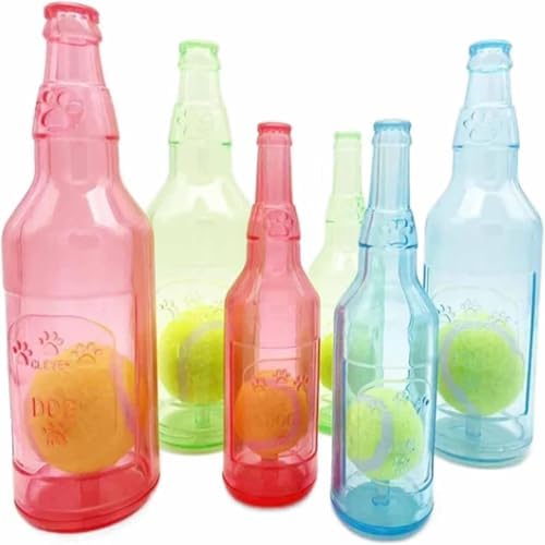 LELEBEAR Dog Play Bottle Toy, Bottle Toy for Dogs, Interactive Dog Chew Toy with Tennis Ball, Water Bottle Pets Dogs Chew Toys (Blue, 20CM)