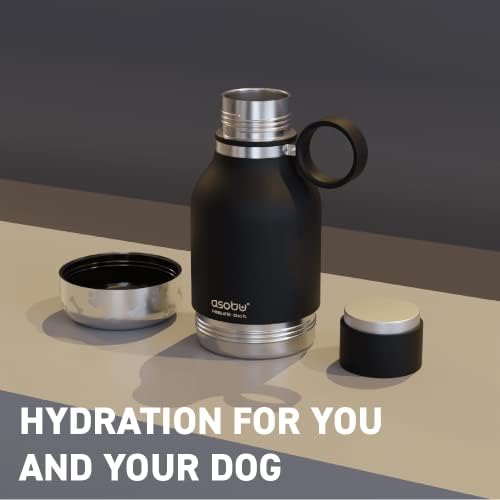 Asobu Buddy Bottle, a Stainless Steel Insulated Water Bottle with Removable Dog Water Bowl and Dog Food and Treat Storage (Midnight Marble, 37 Oz)
