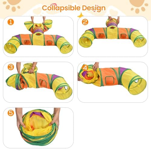 Petizer H-4-Way Collapsible Cat Tunnels for Kittens Indoor Entertainment, Washable Cute Cat Tube Toys with Interactive Playing Balls,Tear-Resistant Pet Tube, Cats, Kitten, Kitty, Puppy, Rabbit
