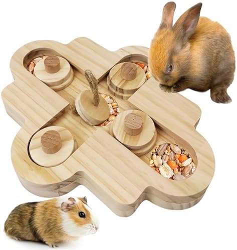 BNOSDM Hamster Foraging Toys Boredom Breaker Pet Rat Foraging Toys Bunny Puzzle Toys for Rabbits Interactive Bunny Toys Wooden Hamster Enrichment Toys for Guinea Pig Chinchillas Small Rodents,5-Hole