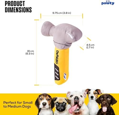 PAWTY Hammer Dog Toy - Interactive Plush Squeaky Hammer Toy with Squeaker - Funny Parody Tool Kit Enrichment Toy for Small Medium Dogs - Gift for Pup Birthday