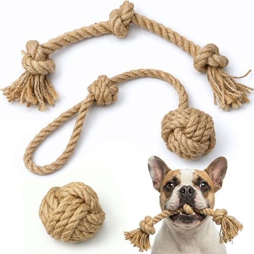 Dog Rope Toys for Small Dogs, 3 Pcs Puppy Teething & Natural Hemp Rope Toys