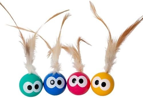 Pet Fit For Life Bouncing Balls Cat Toy with Feather - 4 Count Pack