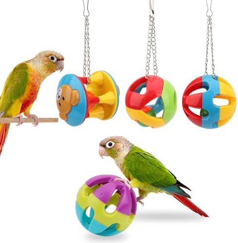 Hypeety Parrot Ball Toy Plastic Colorful Bird Chew Ball with Bells for Cage