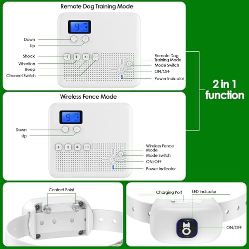2 in 1 Wireless Dog Fence & Remote Training Collar, Pet Containment System