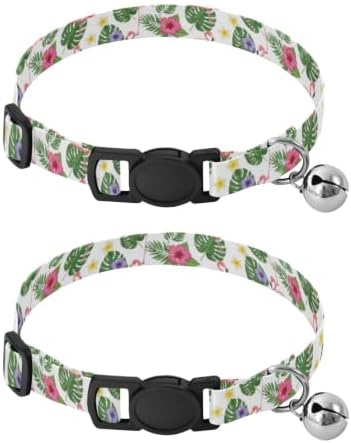 Flamingos Palm Leaf Metal Bell Included Pet Collar 2 Pack Collars for Puppies