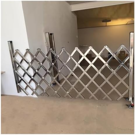 Retractable Folding Security Gate Stainless Steel Scissor Door for Schools & Industries Connectable Traffic Barricade with Locking Ring & Casters (150x200cm/59.1x78.7in)