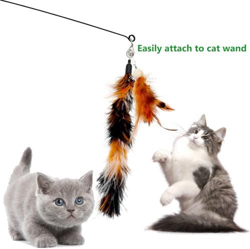 Cat Feather Worm Toy Refills, 20 Pieces Cat Toys Wand Replacement Attachments Assorted Worm Feather Toy for Indoor Cats