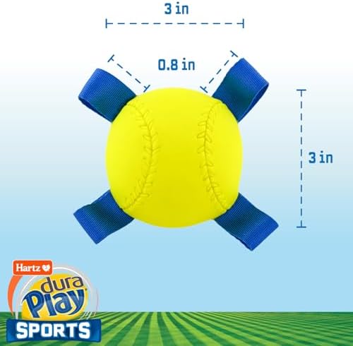 Hartz Dura Play Sports Baseball Dog Toy, Bacon Scented Squeaky Latex Yellow & Blue Toy, 1 Count