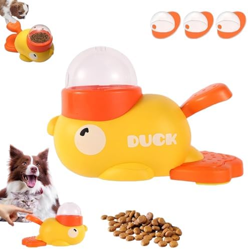 Cat Treat Slot Machine, Duck Cat Treat Dispenser, Pet Dog Slow Puzzle Feeder, for Dogs & Cats, Interactive Slow Feeder Toy (Yellow)