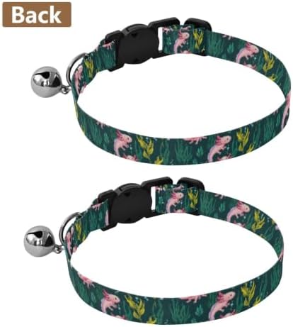 2 Pack Cat Collars Cute Axolotls Green Dog Bell Collar, Adjustable 10.6 to 17.1 Inches