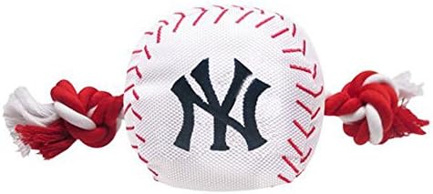 MLB NEW YORK YANKEES Baseball Rope Toy for DOGS & CATS. Tough nylon, Sporty Baseball Design, Heavy-duty ropes with Inner SQUEAKER